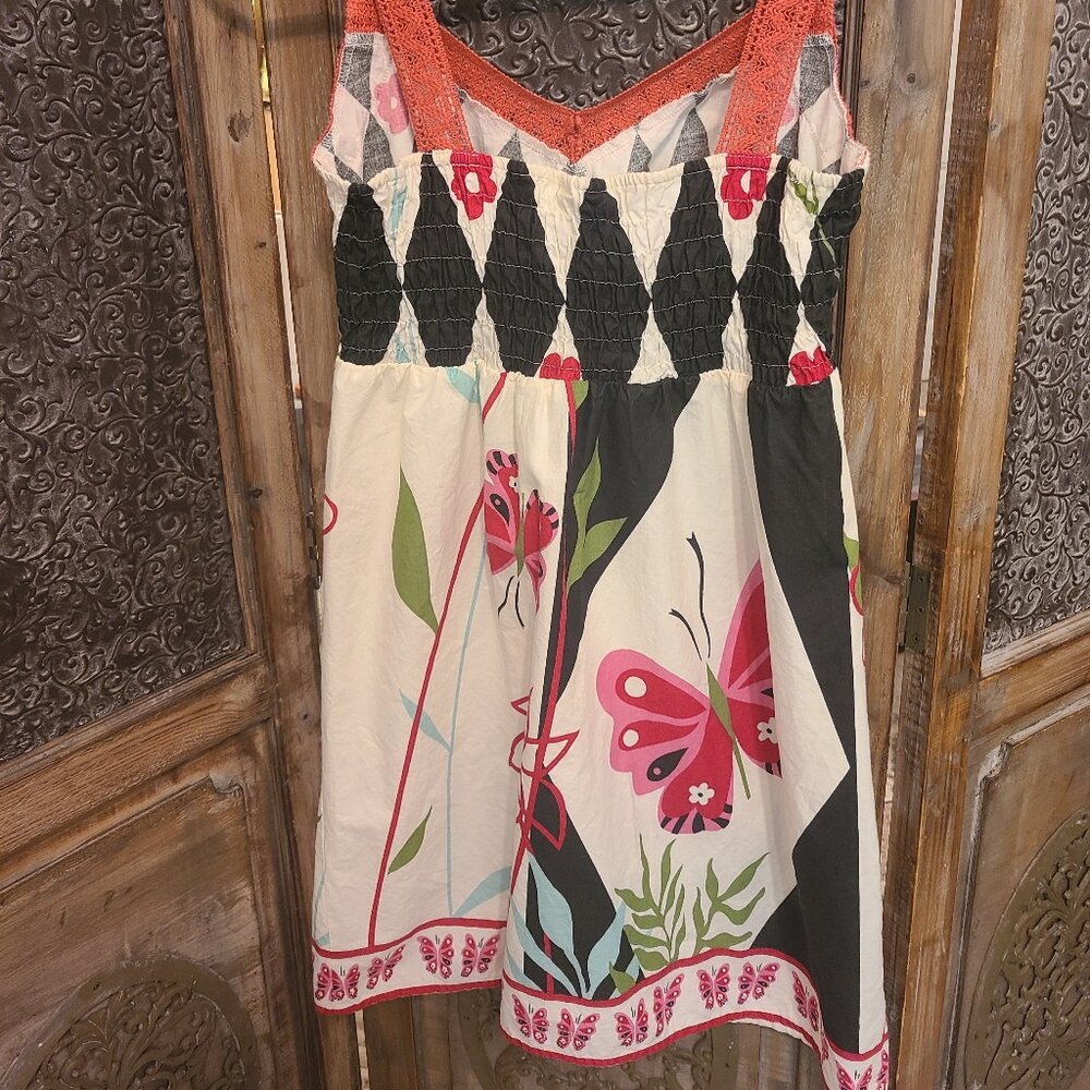 Boho Butterfly Print Sundress – Sleeveless with Crochet Trim – Size S - Picture 4 of 7
